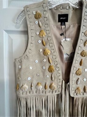 Nasty Gal Beige Suede Fringe Vest with Shell Embellishments